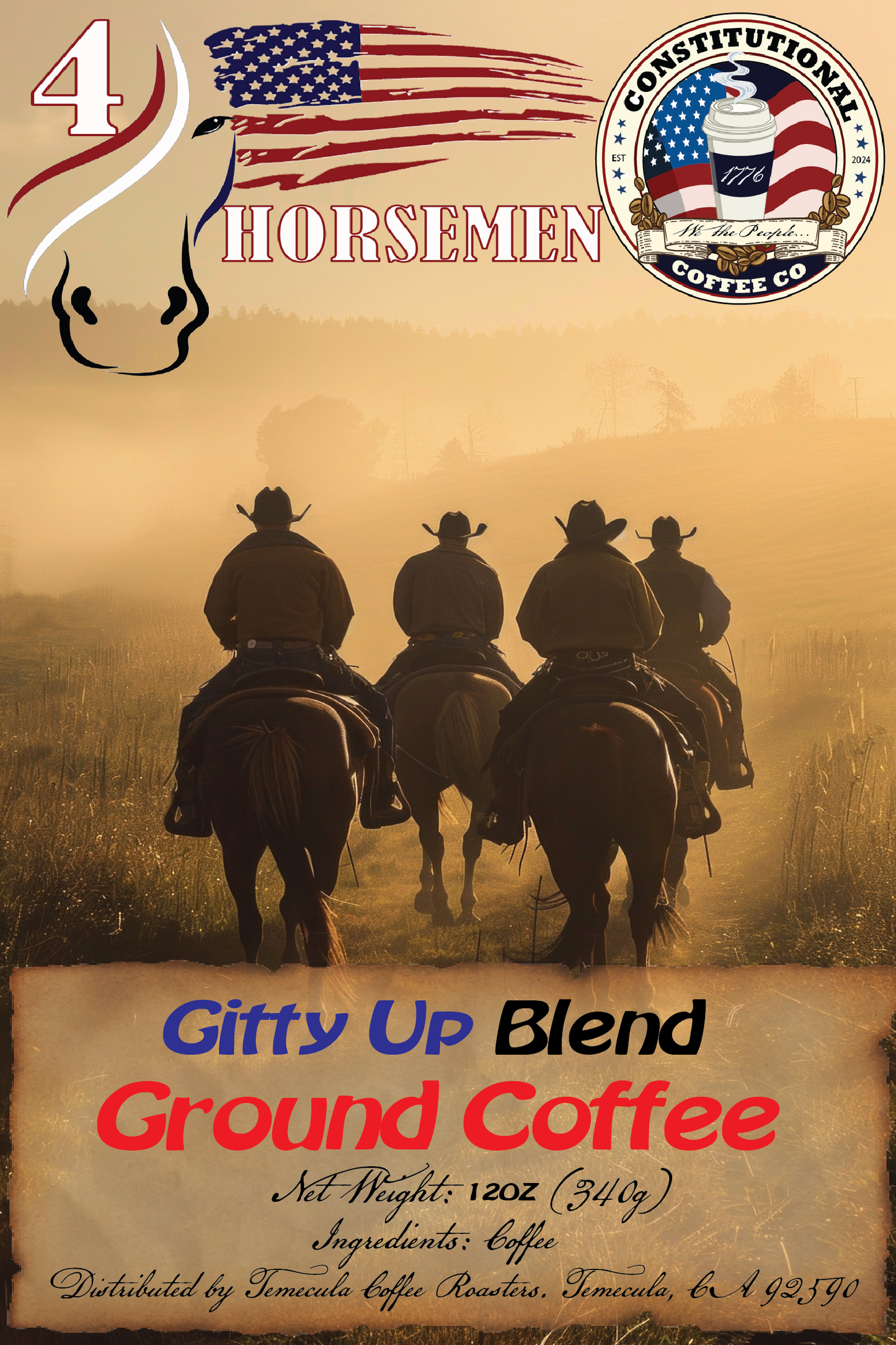 4 Horseman Gitty Up Blend 12oz Ground - w/ Extra Caffeine